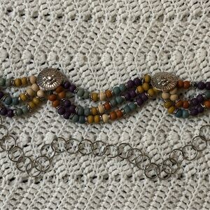 VINTAGE XL Wooden Bead and Chain Belt with Silver Accents